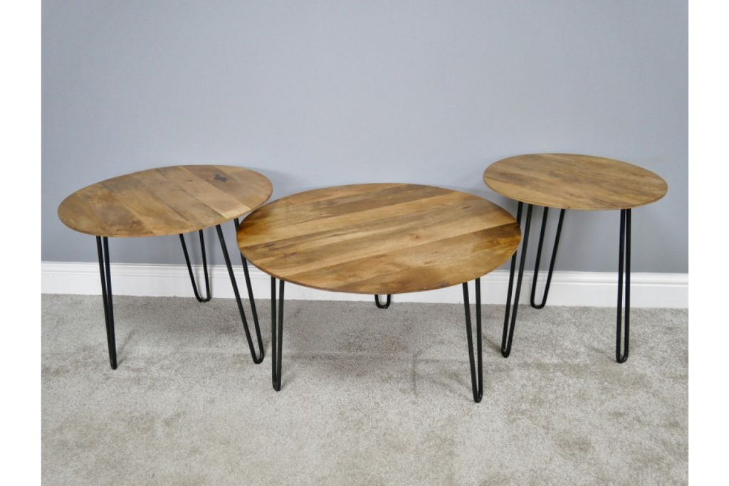 Acacia Wood & Black Metal Legs Side Table Short Medium Tall - sold individually
