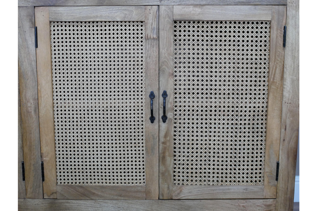 Acacia Wood & Rattan Large Sideboard rattan detail