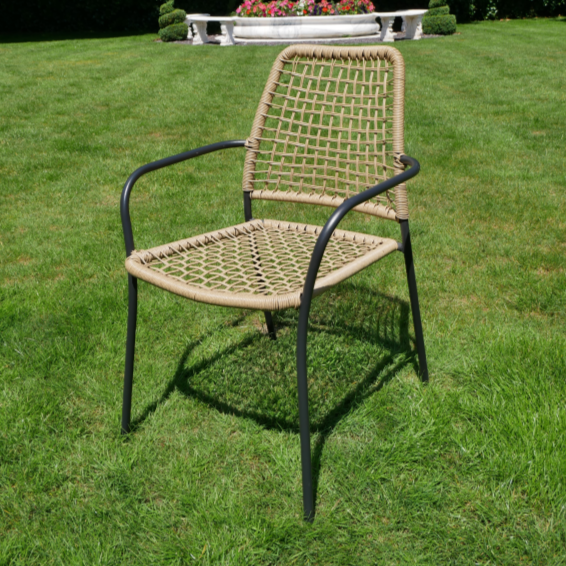 Amalfi Rattan Table & Two Chairs Outdoor Set - Rattan and Steel Chair 