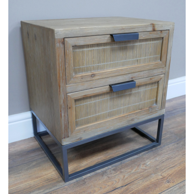 Bamboo Effect Two Drawer Wooden Bedside Cabinet side view