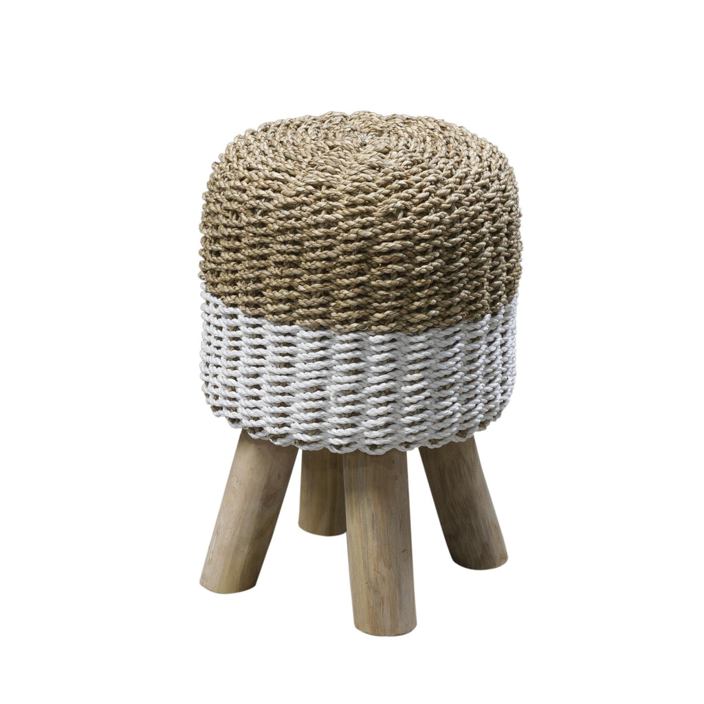 Basketweave Striped Stool with Wooden Legs