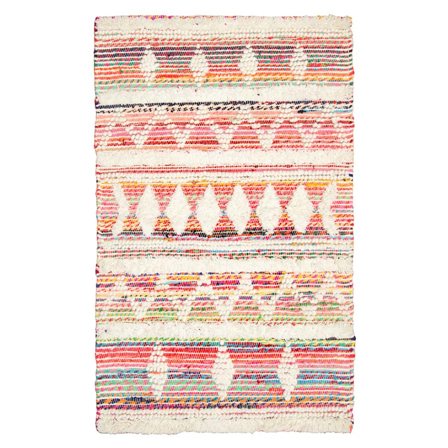 Brightly Coloured Wool & Recycled Thread Rug Small