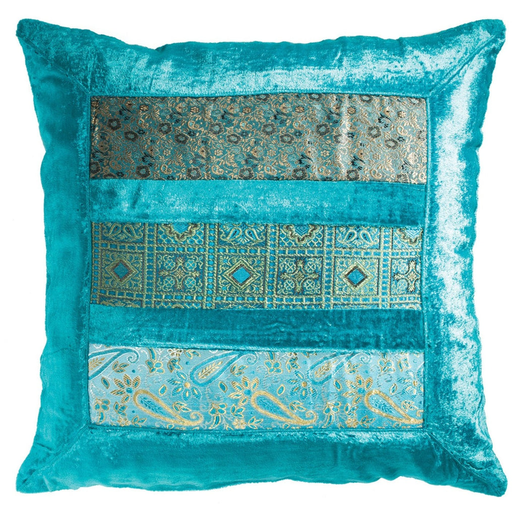 Turquoise Patchwork Velvet & Brocade Cushion