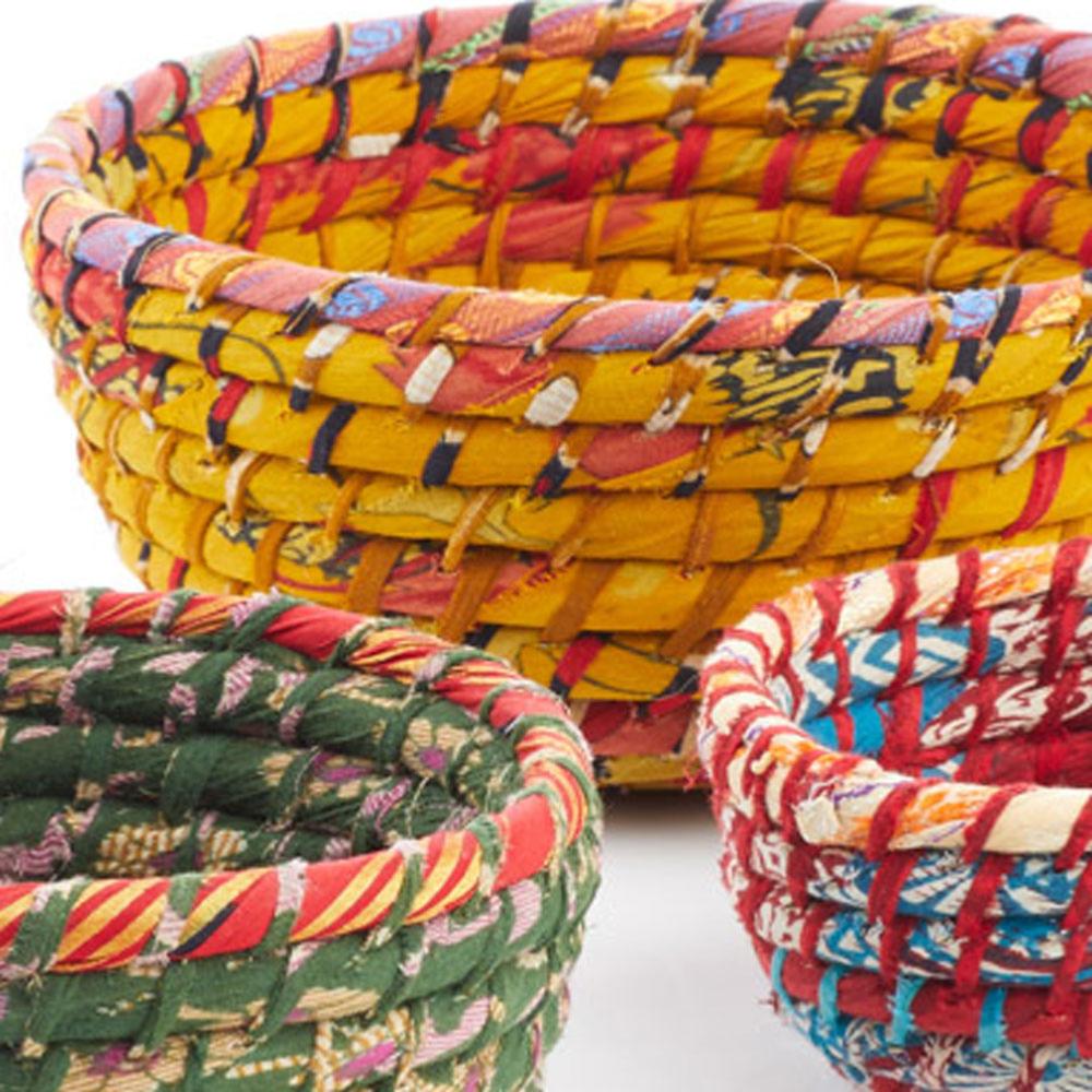 Colourful Recycled Round Sari Basket Small Medium Large