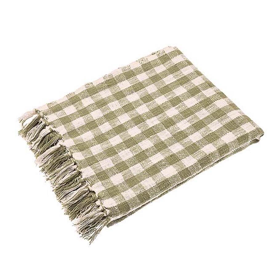 Cotton Gingham Woven Throw Olive