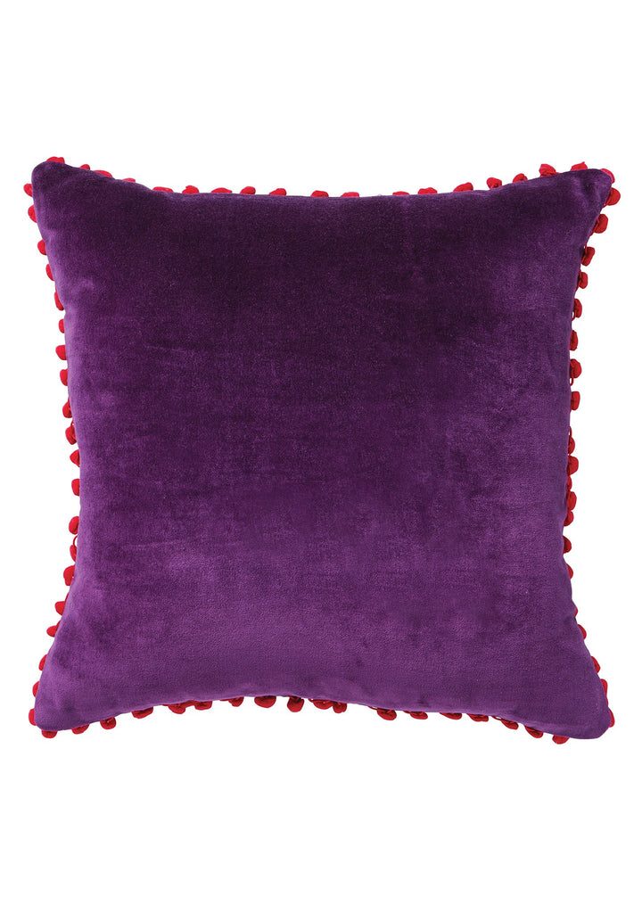 Cotton Velvet Cushion With Pom Poms Purple