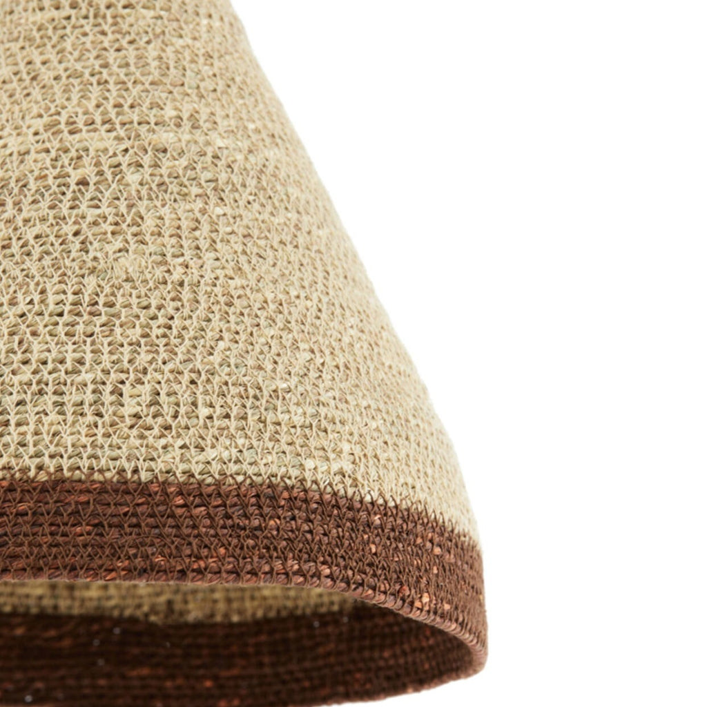 Cream & Dark Brown Seagrass Conical Lampshade close up