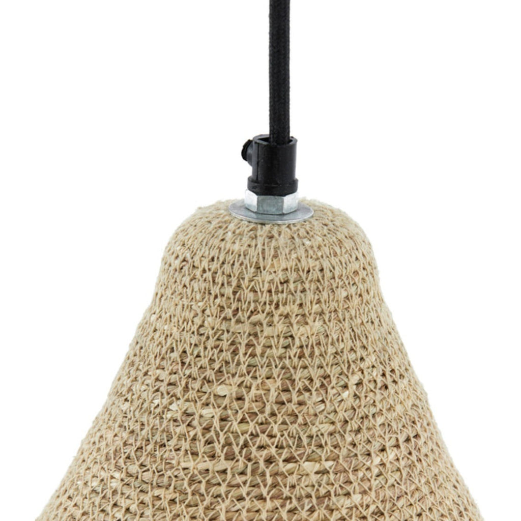 Cream & Dark Brown Seagrass Conical Lampshade close up top of lampshade - seagrass material
