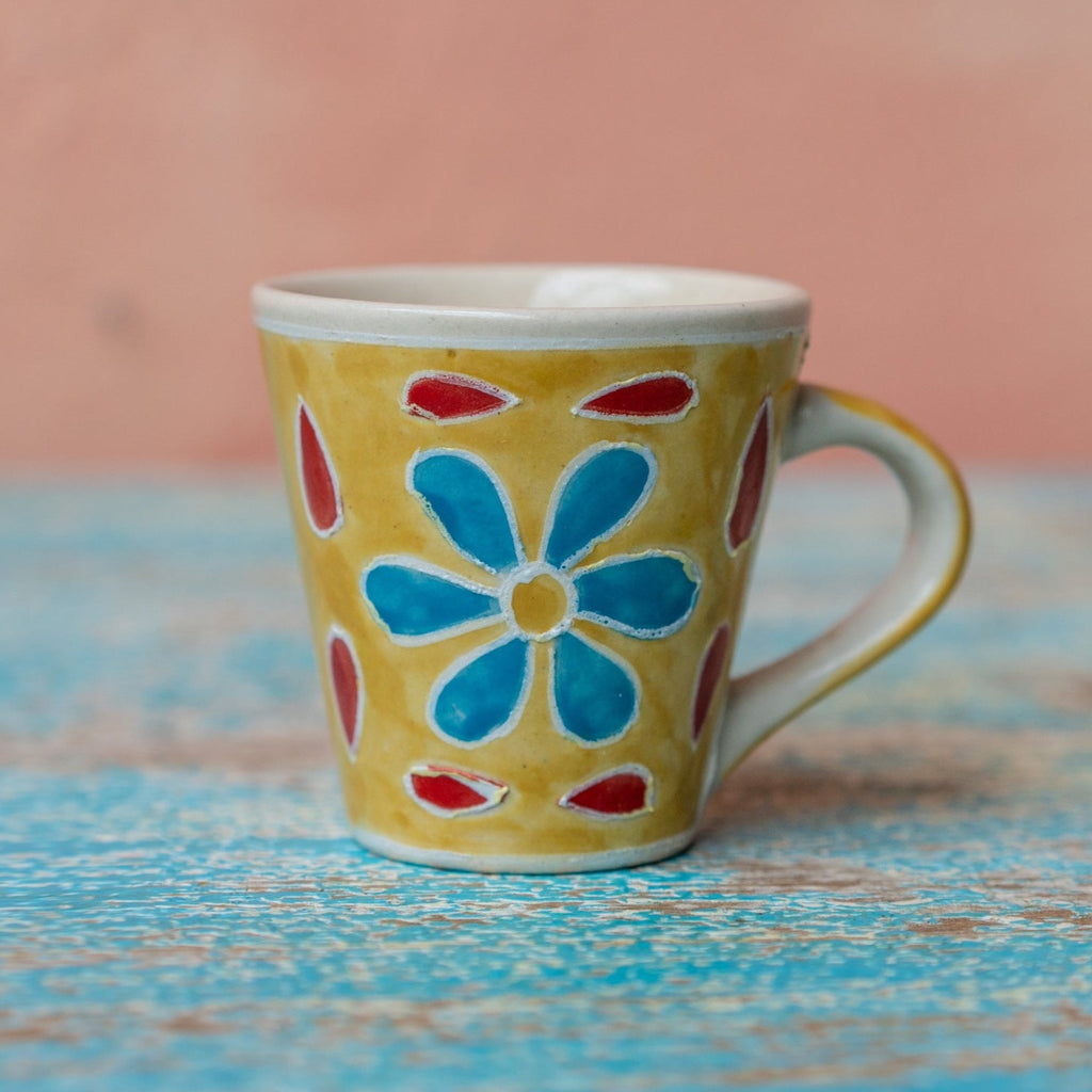 Assorted Colour Hand Painted Ceramic Espresso Mug yellow