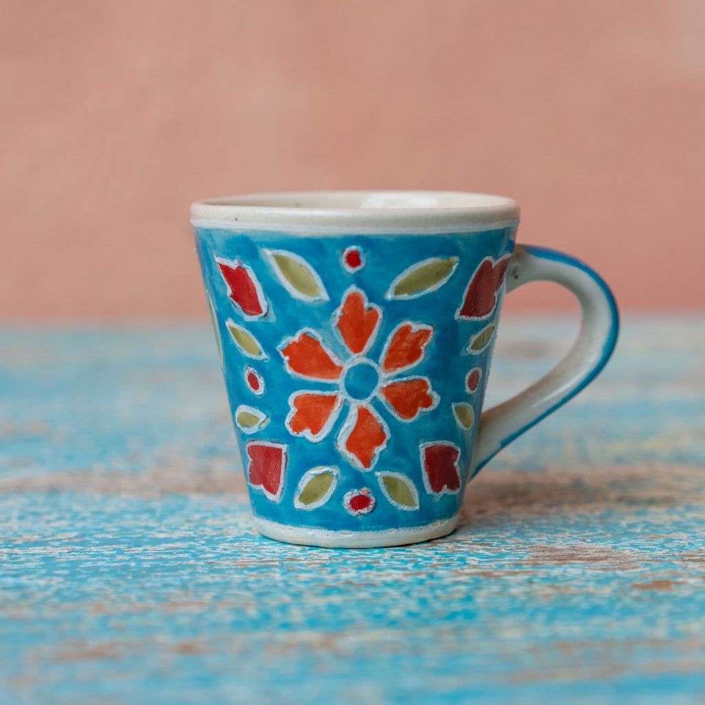 Assorted Colour Hand Painted Ceramic Espresso Mug blue