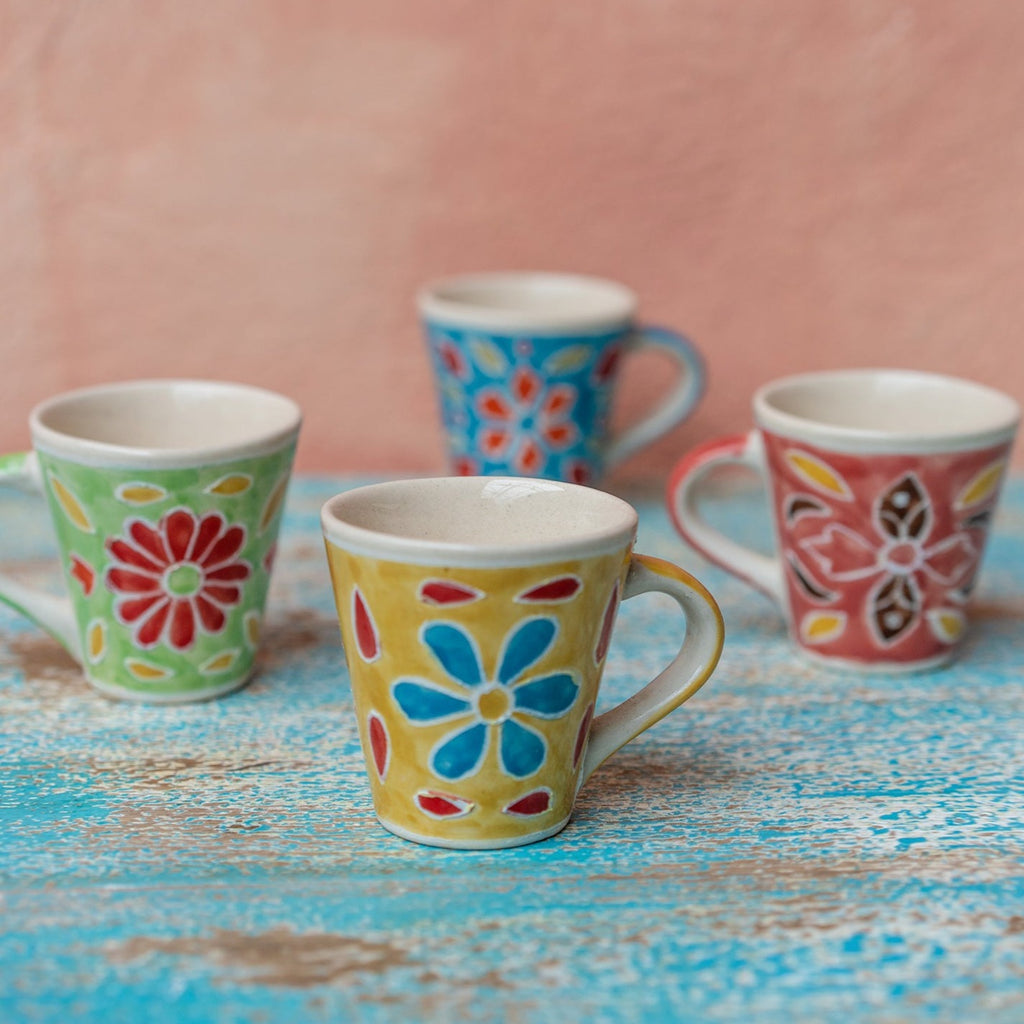 Assorted Colour Hand Painted Ceramic Espresso Mug pink yellow blue or yellow sold individually