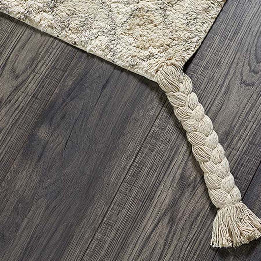 Faded Cream & Brown Patterned Cotton Rug