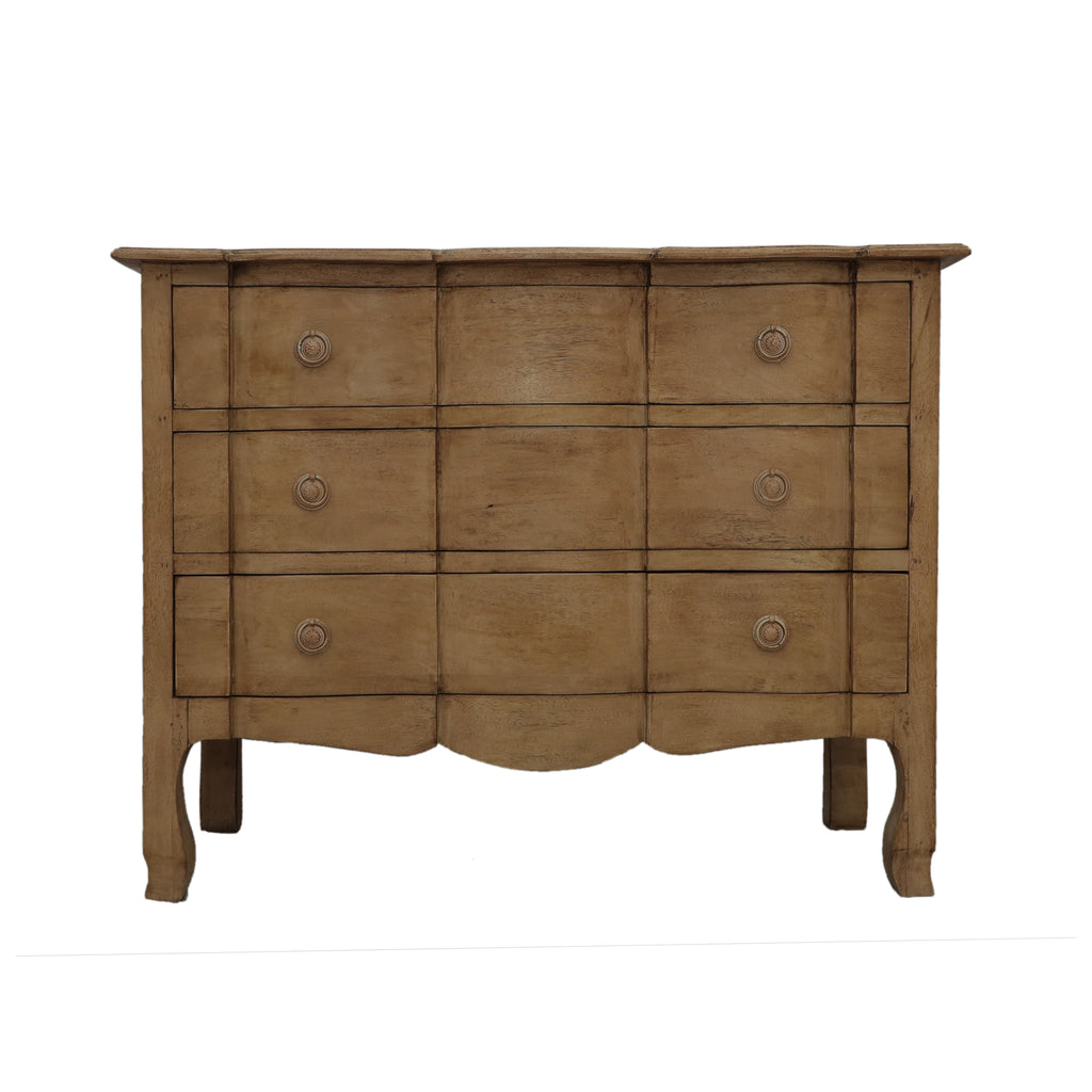 French Style Light Chest of 3 Drawers grizzle finish front on