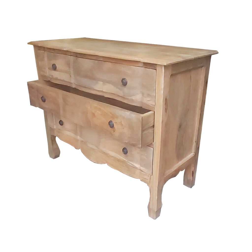 French Style Light Chest of 3 Drawers natural finish side angle