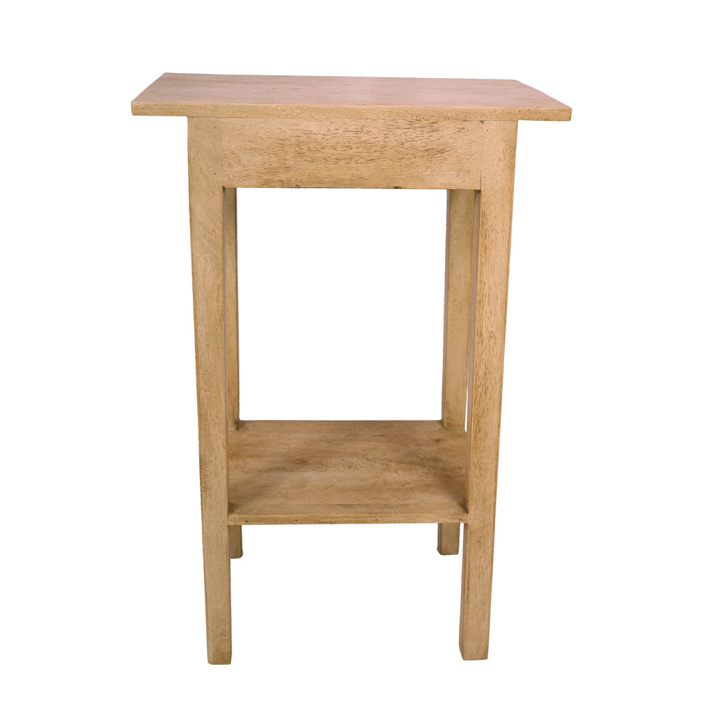 French Style Wooden Side Table back view - one drawer one shelf mango wood 