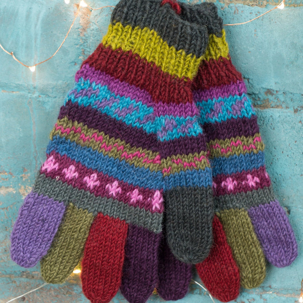Pair of Hand Knitted Multi Colour Gloves