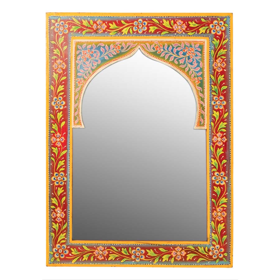 Hand Painted Wooden Wall Mirror Red