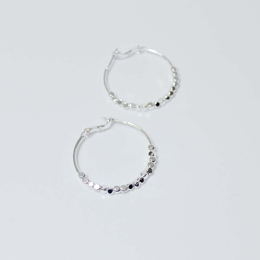 Hoops With Small Metal Beads Earrings Silver