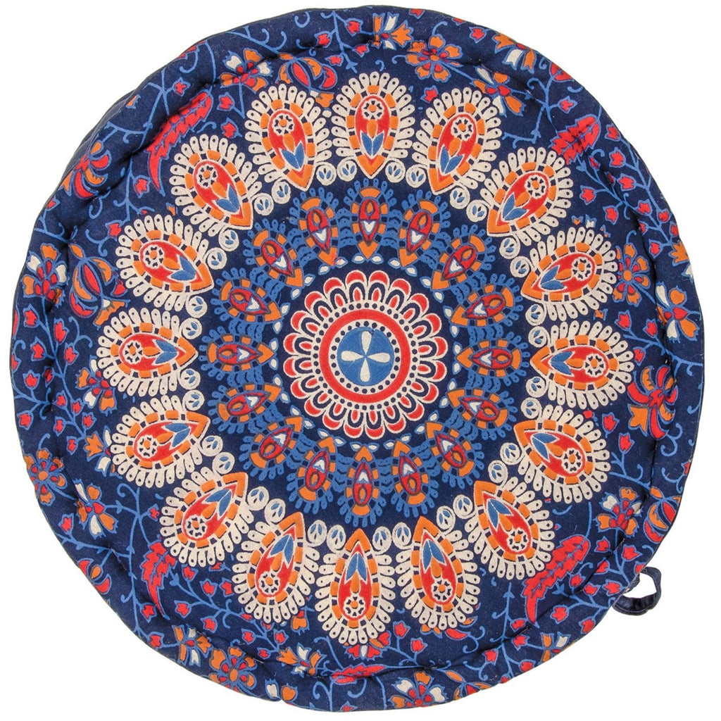 Peacock Print Filled Pouffe Navy
