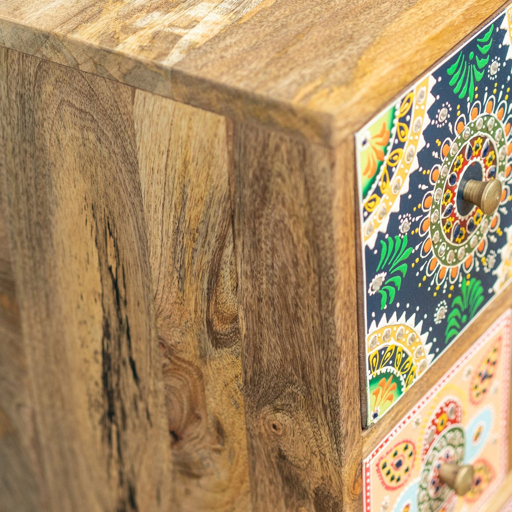 Sankalaka Hand Painted 9 Drawer Chest wood detail