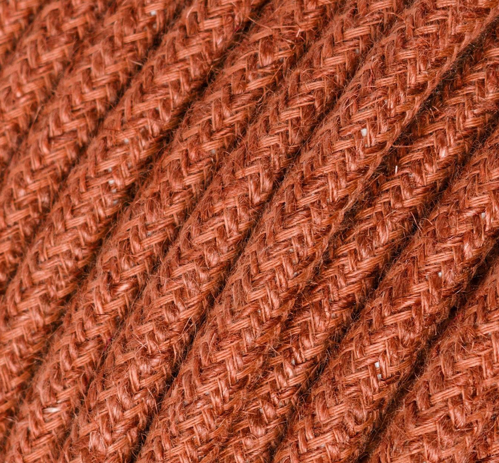 Round 3 Core Electric Cable Covered with Jute Fabric in Orange Clay close up