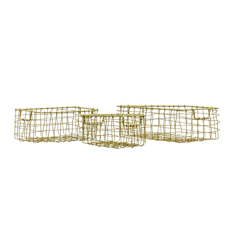 Set of 3 Wire Storage Baskets - Antique Brass