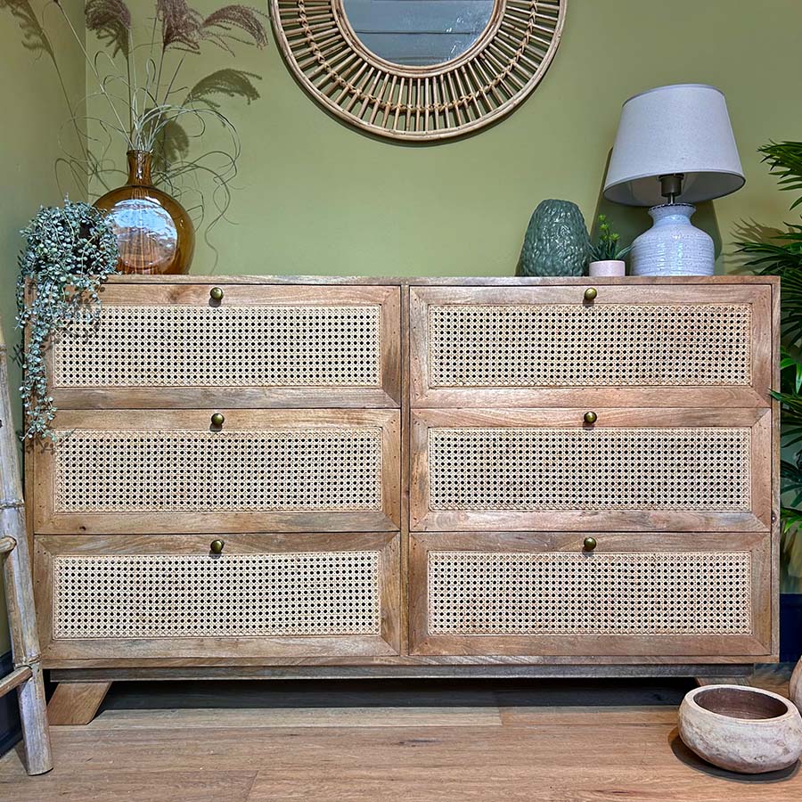Six Drawer Rattan Front Chest Of Drawers display
