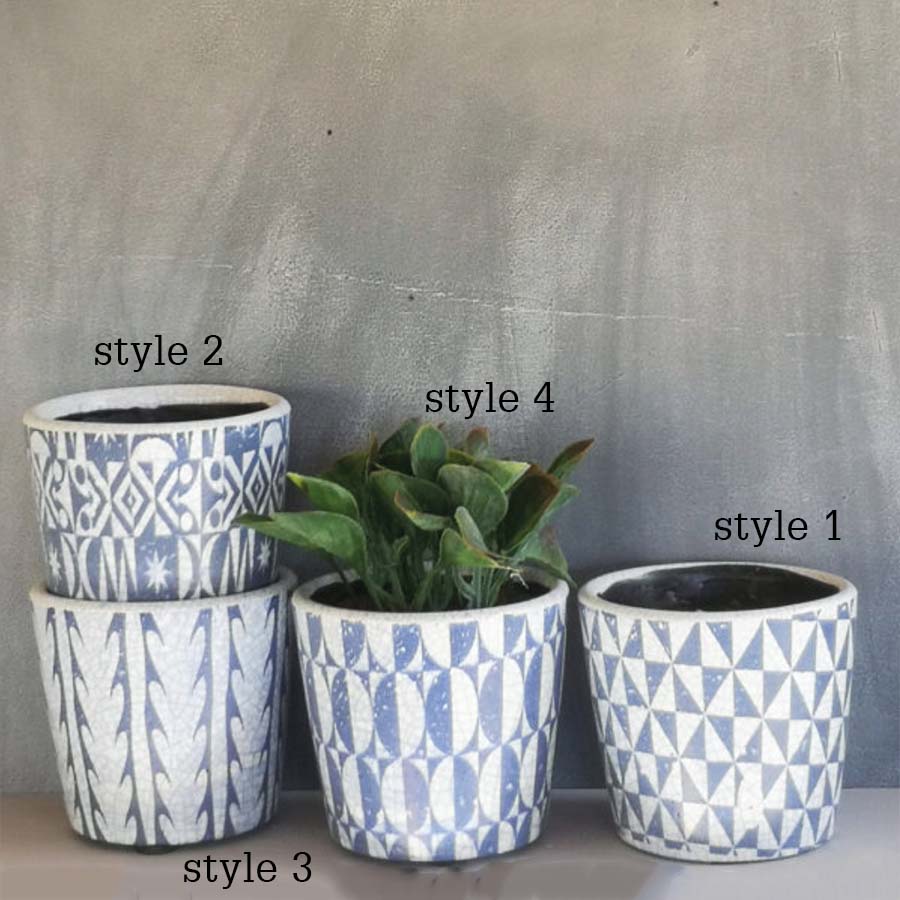 Small Blue Assorted Patterned Plant Pots