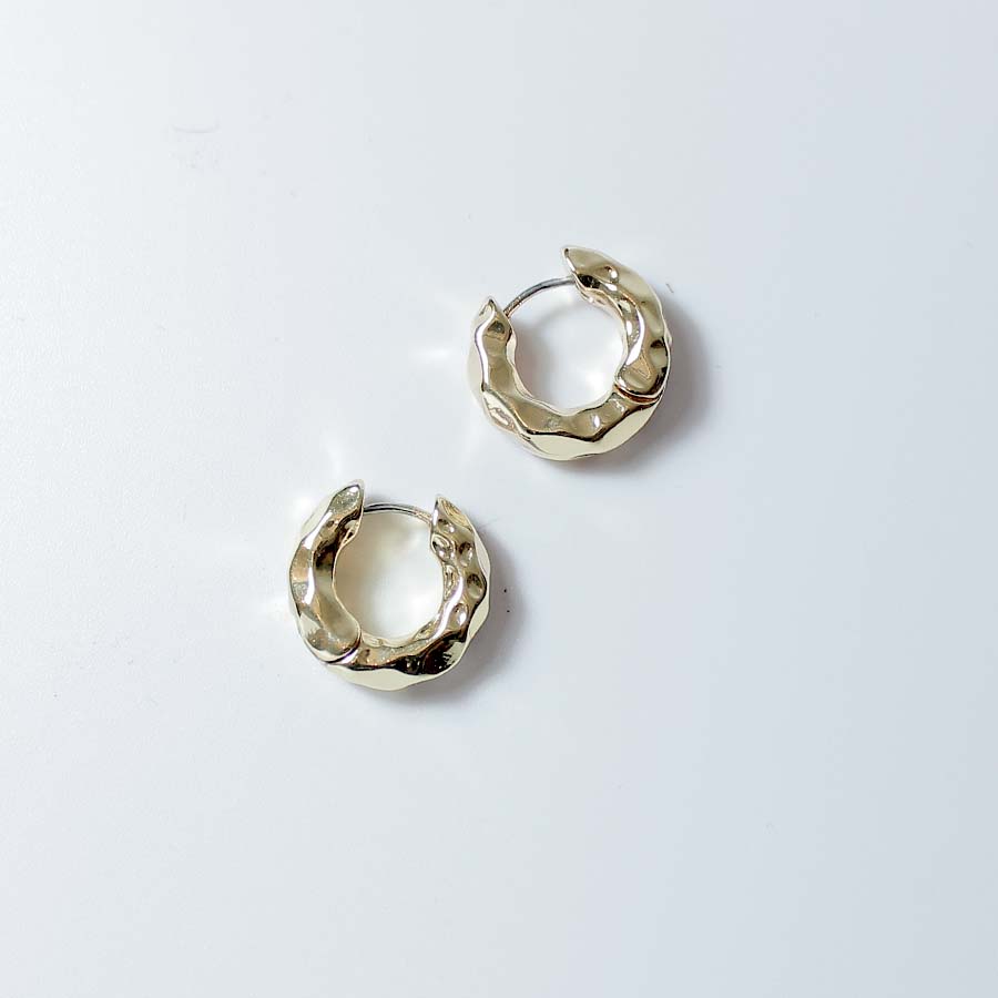 Small Hammered Textured Round Hoop Earrings - Gold