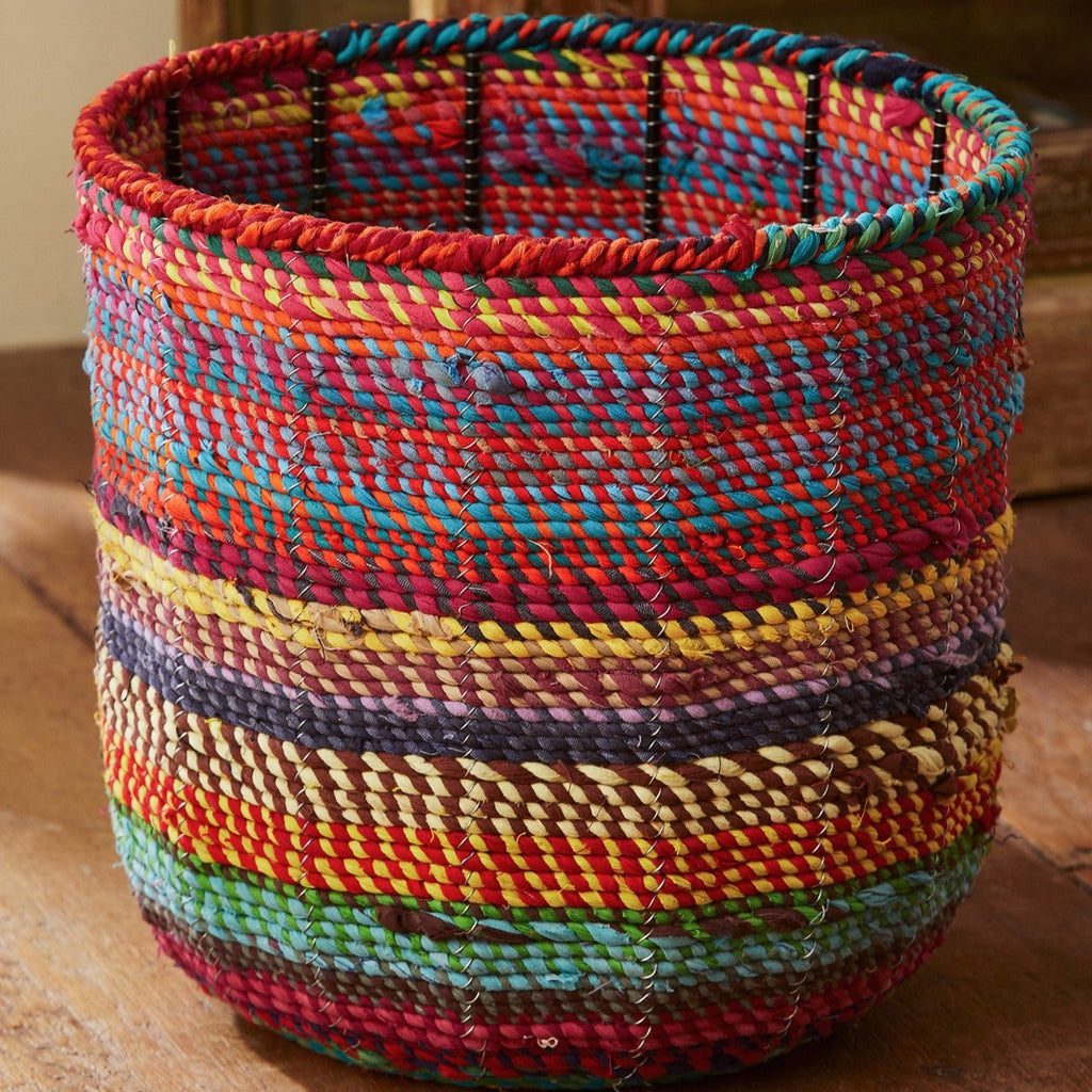 Tall Recycled Fabric Covered Basket