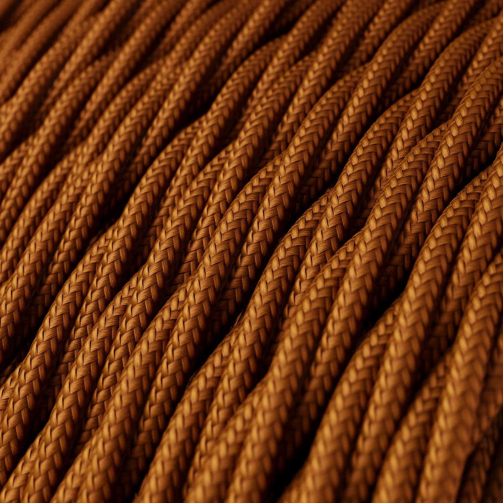 Twisted 3 Core Electric Cable Covered with  Rayon in Silk Effect Whiskey close up