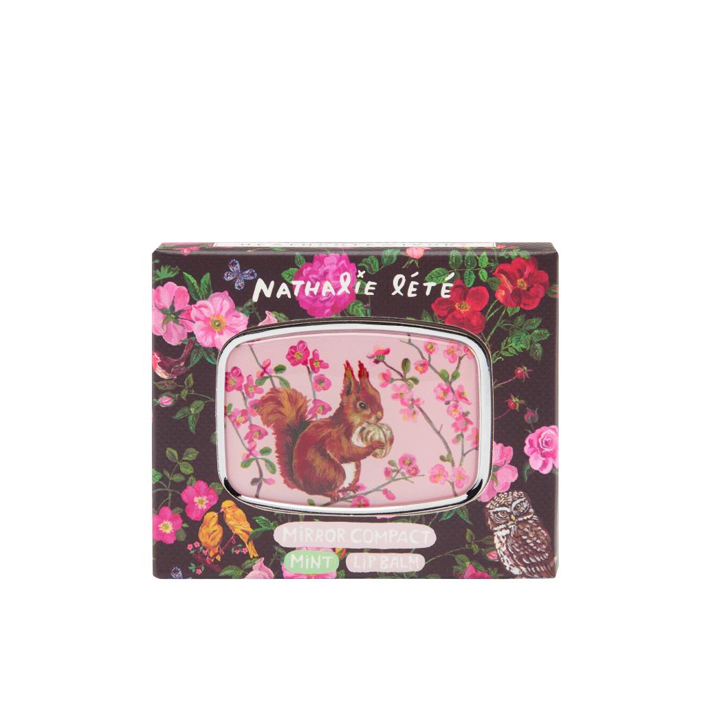 Natalie Lete Forest Folk Mirror Compact Lip Balm in forest themed packaging
