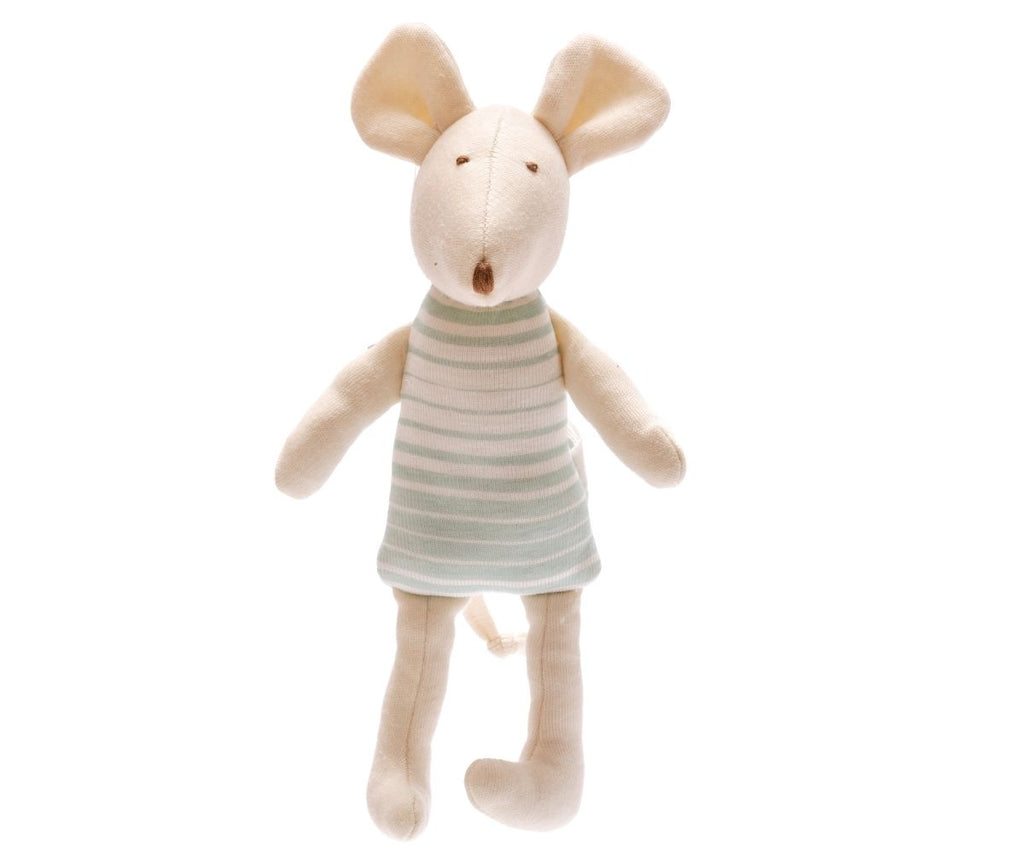 Organic Baby Toy Leo the Mouse - Teal Stripes