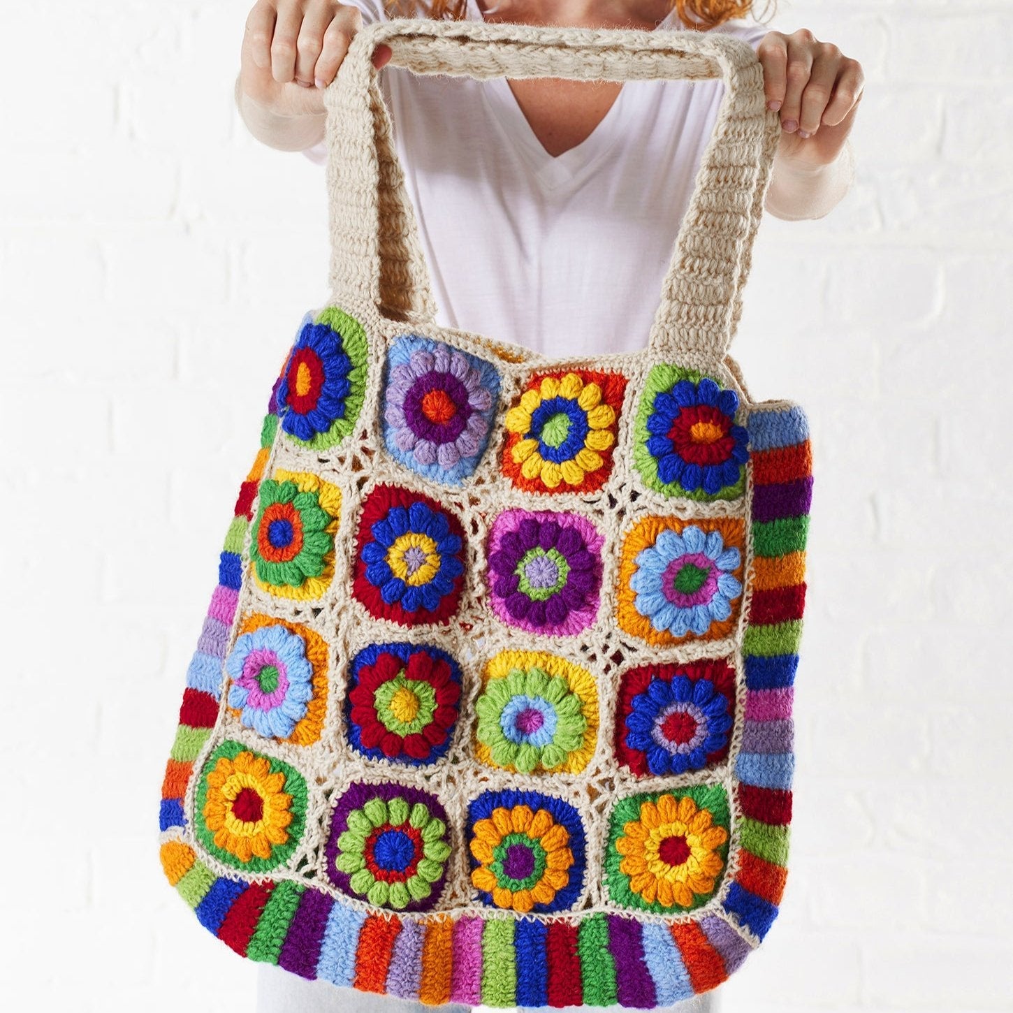 Rainbow Flower Crochet Shoulder Bag Handmade Uneeka