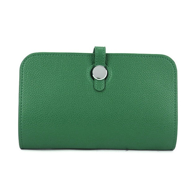 Leather Purse with Round Silver Fastening Green