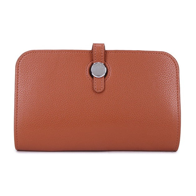 Leather Purse with Round Silver Fastening Brown