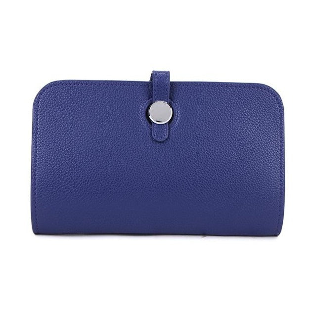 Leather Purse with Round Silver Fastening Royal Blue