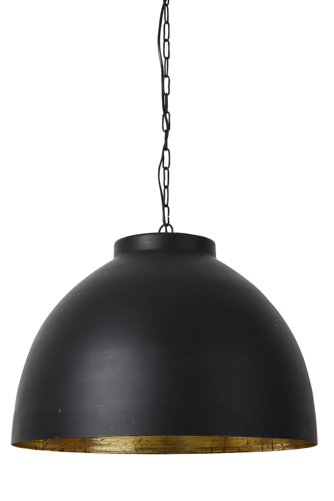 Black matt dome lamp with gold on the inside with a chain 