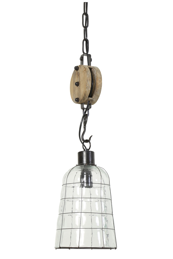 Glass Pendant With Wooden Pully