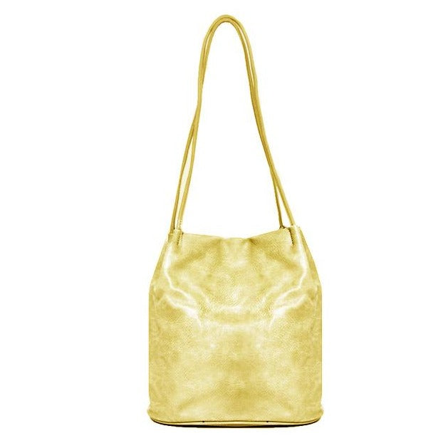 Block Colour Faux Leather Shoulder Handbag Gold