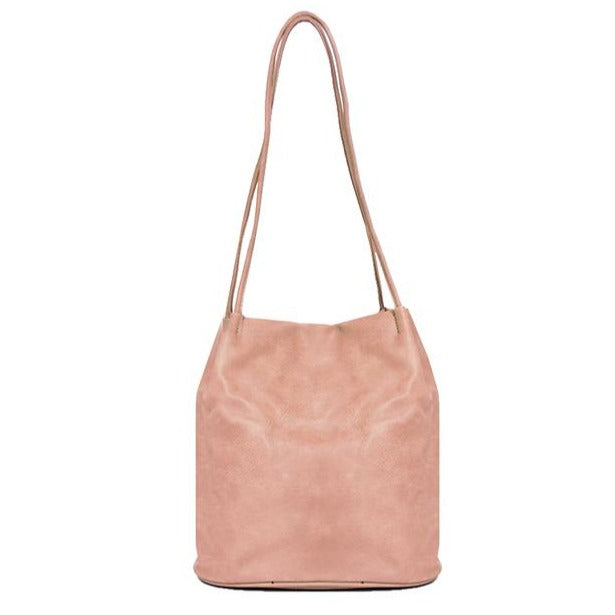 Block Colour Faux Leather Shoulder Handbag Rose