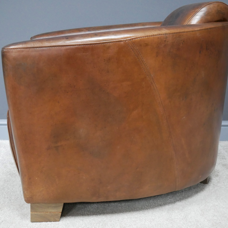 Brown Leather Cigar Chair side view