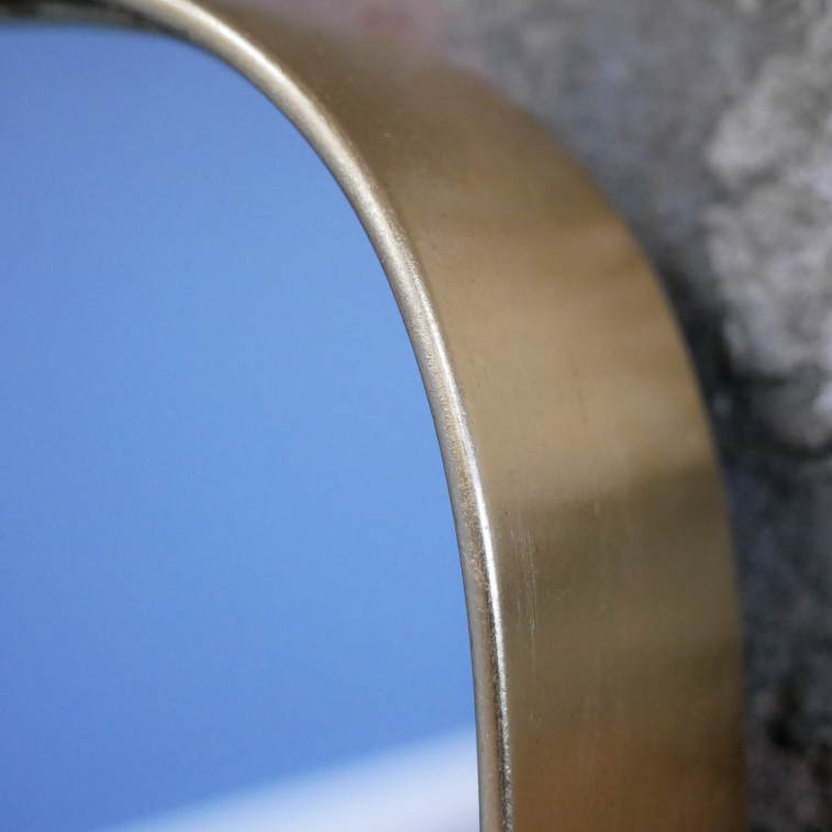Rounded Edge Square Gold Frame Mirror rounded edge outsife close up detail