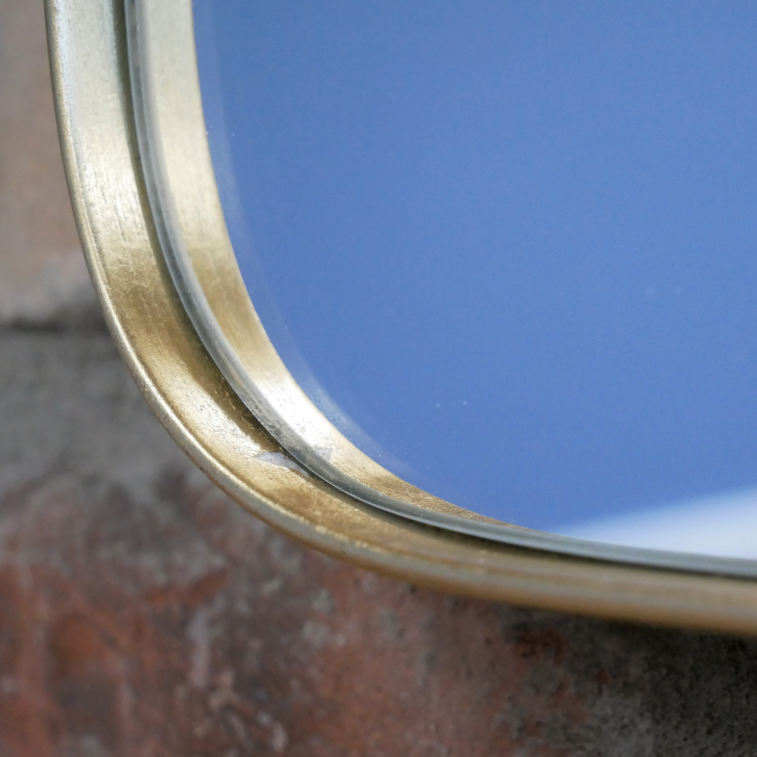 Rounded Edge Square Gold Frame Mirror rounded edge detail close up