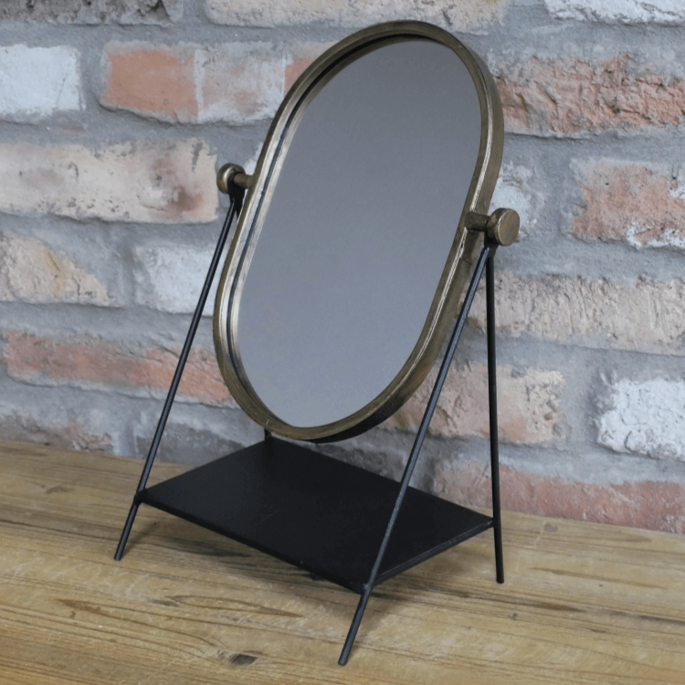 Small Brass Finish Cheval Dressing Table Mirror oval 