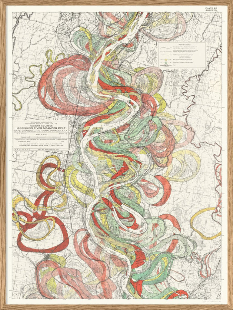 Mississippi Meanders Print in Oak Frame 50x70 70x100 100x140