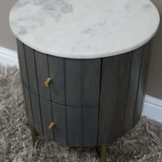 Grey Round Wooden Bedside Cabinet