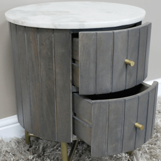 Grey Round Wooden Bedside Cabinet