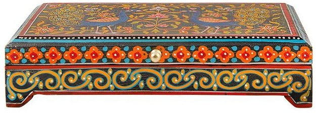 Peacock Painted Wooden Box