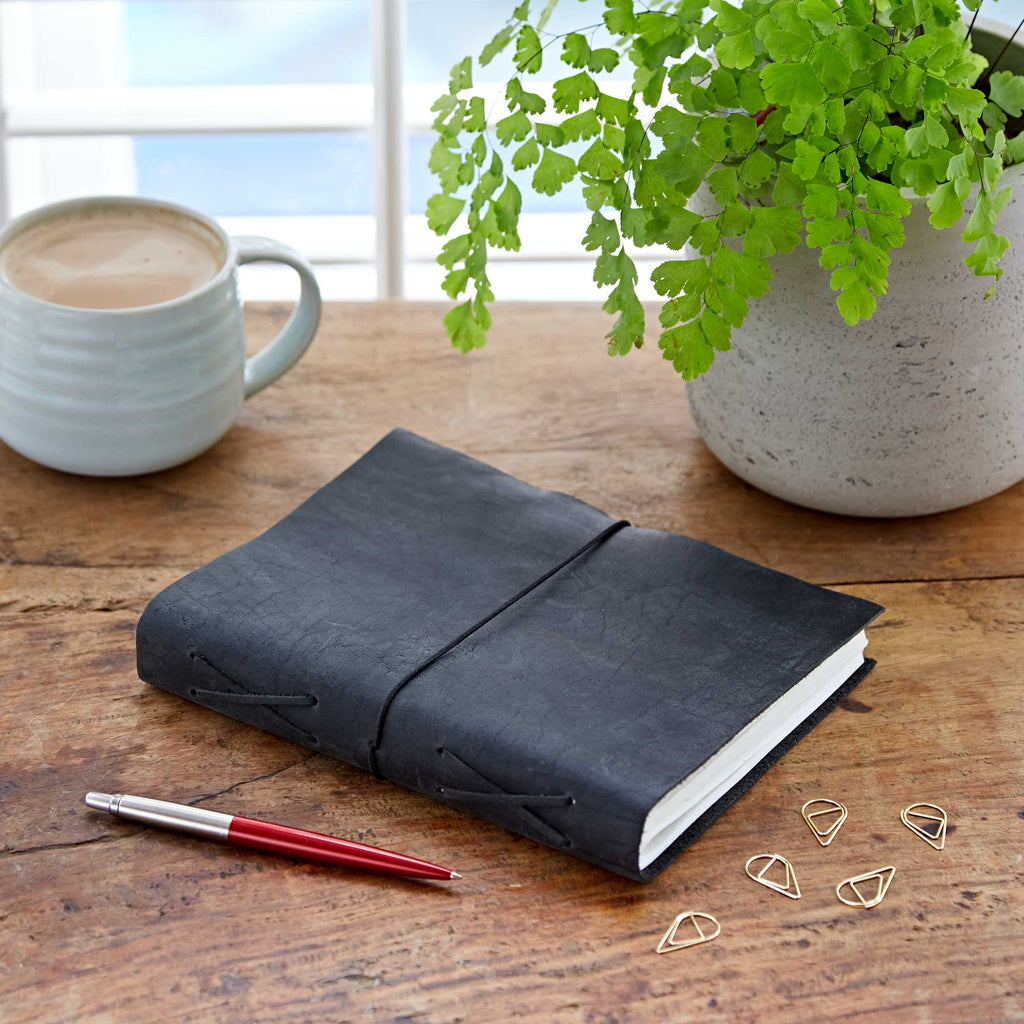 Black Buffalo Leather Journal With Elastic Tie